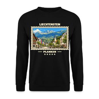 Liechtenstein Planken Vintage Reisemarke - Unisex Pullover - Schwarz - Vorne - Alina (178cm) & Michal (187cm)