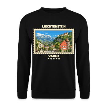 Liechtenstein Vaduz Vintage Reisemarke - Unisex Pullover - Schwarz - Vorne - Alina (178cm) & Michal (187cm)