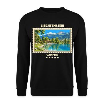 Liechtenstein Gamprin Vintage Reisemarke - Unisex Pullover - Schwarz - Vorne - Alina (178cm) & Michal (187cm)