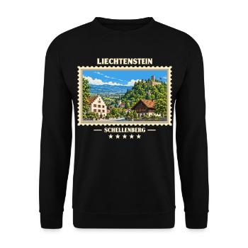 Liechtenstein Schellenberg Vintage Reisemarke - Unisex Pullover - Schwarz - Vorne - Alina (178cm) & Michal (187cm)
