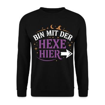 Trick or Treat | Bin Mit Der Hexe Hier | Halloween - Unisex Pullover - Schwarz - Vorne - Alina (178cm) & Michal (187cm)