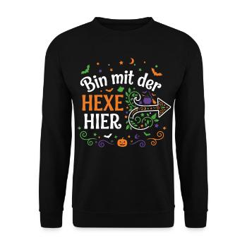 Trick or Treat | Bin Mit Der Hexe Hier | Halloween - Unisex Pullover - Schwarz - Vorne - Alina (178cm) & Michal (187cm)
