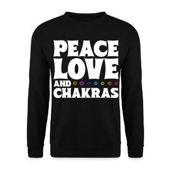 Frieden, Liebe und Chakras - Unisex Pullover - Schwarz - Vorne - Alina (178cm) & Michal (187cm)