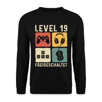 Level 19 freigeschaltet 19. Geburtstag 19 Jahre - Unisex Pullover - Schwarz - Vorne - Alina (178cm) & Michal (187cm)