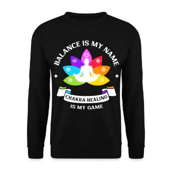Chakra Balance - Heilung ist mein Weg - Unisex Pullover - Schwarz - Vorne - Alina (178cm) & Michal (187cm)