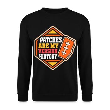 Aufnäher – Patches Are My Version History - Unisex Pullover - Schwarz - Vorne - Alina (178cm) & Michal (187cm)