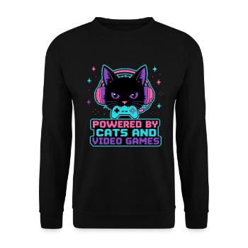 Angetrieben von Cats und Videospielen Black Cat Gamer SH - Unisex Pullover - Schwarz - Vorne - Alina (178cm) & Michal (187cm)