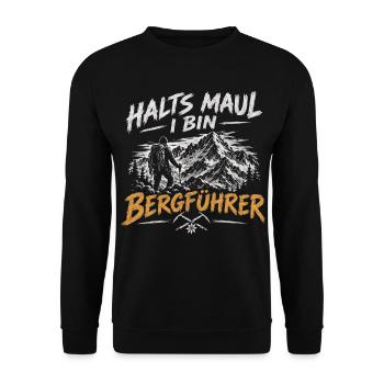 Bergführer Spruch: Halt's Maul - Unisex Pullover - Schwarz - Vorne - Alina (178cm) & Michal (187cm)