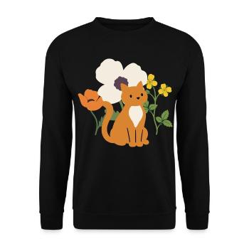 Mohn · Blumen · Katze · Geschenkidee - Unisex Pullover - Schwarz - Vorne - Alina (178cm) & Michal (187cm)