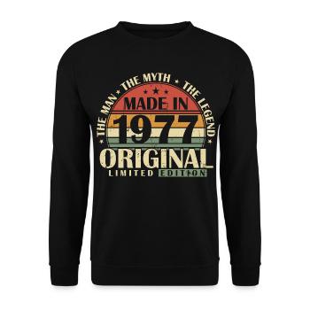 Original 1977 Jahrgang Vintage Geburtstag Retro - Unisex Pullover - Schwarz - Vorne - Alina (178cm) & Michal (187cm)