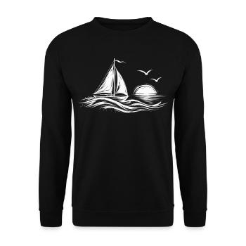 Segelboot am Abend – Silhouette - Unisex Pullover - Schwarz - Vorne - Alina (178cm) & Michal (187cm)
