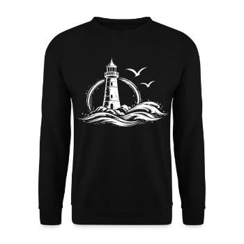 Leuchtturm über tosenden Wellen - Unisex Pullover - Schwarz - Vorne - Alina (178cm) & Michal (187cm)