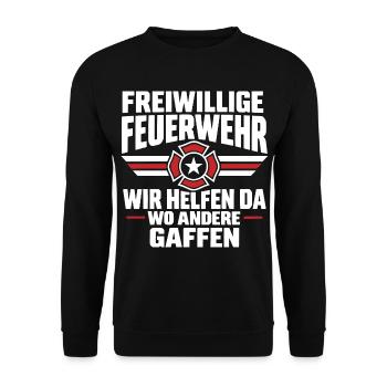 Freiwillige Feuerwehr Wir helfen da gaffen - Unisex Pullover - Schwarz - Vorne - Alina (178cm) & Michal (187cm)