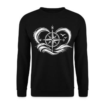 Segelkompass und Wellenmuster - Unisex Pullover - Schwarz - Vorne - Alina (178cm) & Michal (187cm)