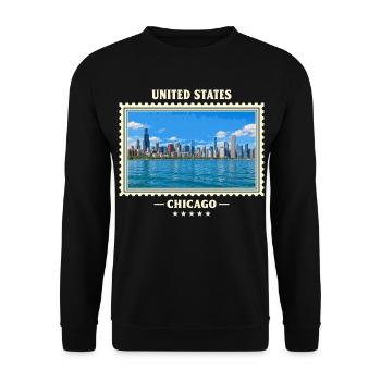 Vereinigte Staaten Chicago Vintage Reisemarke - Unisex Pullover - Schwarz - Vorne - Alina (178cm) & Michal (187cm)