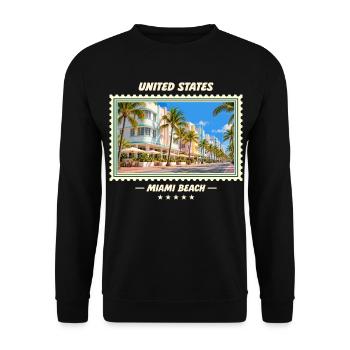 Vereinigte Staaten Miami Beach Vintage Reisemarke - Unisex Pullover - Schwarz - Vorne - Alina (178cm) & Michal (187cm)