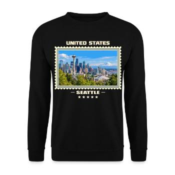 Vereinigte Staaten Seattle Vintage Reisemarke - Unisex Pullover - Schwarz - Vorne - Alina (178cm) & Michal (187cm)