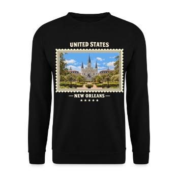 Vereinigte Staaten New Orleans Vintage Reisemarke - Unisex Pullover - Schwarz - Vorne - Alina (178cm) & Michal (187cm)