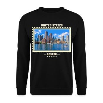 Vereinigte Staaten Boston Vintage Reisemarke - Unisex Pullover - Schwarz - Vorne - Alina (178cm) & Michal (187cm)