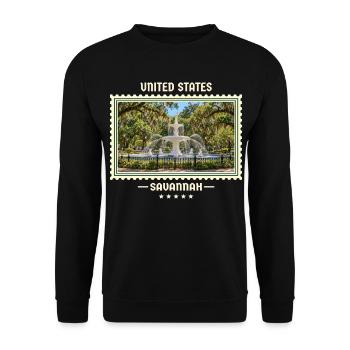 Vereinigte Staaten Savannah Vintage Reisemarke - Unisex Pullover - Schwarz - Vorne - Alina (178cm) & Michal (187cm)