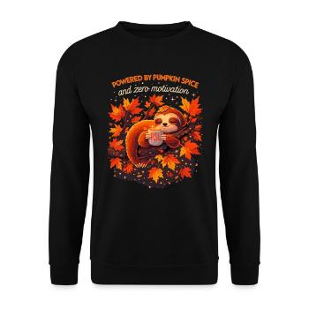 Müdes Faultier: Powered by Pumpkin Spice & PSL - Unisex Pullover - Schwarz - Vorne - Alina (178cm) & Michal (187cm)