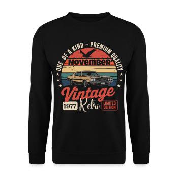 Leidenschaft für das Automobil November 1977 - Unisex Pullover - Schwarz - Vorne - Alina (178cm) & Michal (187cm)