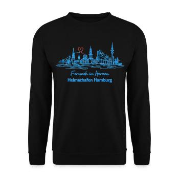 Heimathafen Hamburg – Skyline One Line Art - Unisex Pullover - Schwarz - Vorne - Alina (178cm) & Michal (187cm)