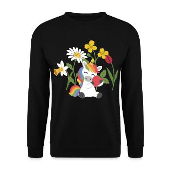 Narzisse · Blumen · Herz Einhorn · Natur - Unisex Pullover - Schwarz - Vorne - Alina (178cm) & Michal (187cm)