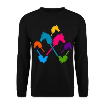 Hobby-Futter – Bunte Stockpferde - Unisex Pullover - Schwarz - Vorne - Alina (178cm) & Michal (187cm)