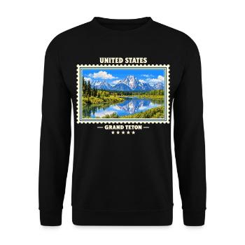 Vereinigte Staaten Grand Teton Vintage Reisemarke - Unisex Pullover - Schwarz - Vorne - Alina (178cm) & Michal (187cm)
