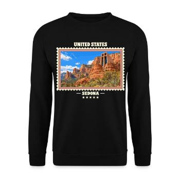 Vereinigte Staaten Sedona Vintage Reisemarke - Unisex Pullover - Schwarz - Vorne - Alina (178cm) & Michal (187cm)