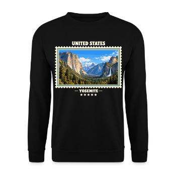Vereinigte Staaten Yosemite Vintage Reisemarke - Unisex Pullover - Schwarz - Vorne - Alina (178cm) & Michal (187cm)