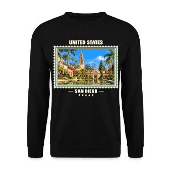 Vereinigte Staaten San Diego Vintage Reisemarke - Unisex Pullover - Schwarz - Vorne - Alina (178cm) & Michal (187cm)