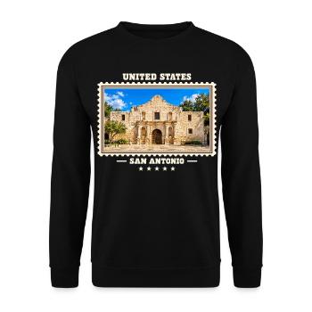 Vereinigte Staaten San Antonio Vintage Reisemarke - Unisex Pullover - Schwarz - Vorne - Alina (178cm) & Michal (187cm)