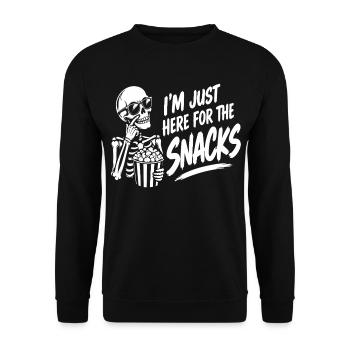 I'm Just Here for the Snacks Halloween Spruch - Unisex Pullover - Schwarz - Vorne - Alina (178cm) & Michal (187cm)