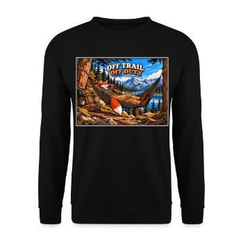 Abseits des Weges, außer Dienst – Hammock Fox - Unisex Pullover - Schwarz - Vorne - Alina (178cm) & Michal (187cm)