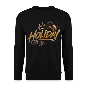 Golden Holiday Script mit Palm Sunset - Unisex Pullover - Schwarz - Vorne - Alina (178cm) & Michal (187cm)