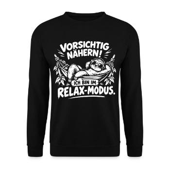 Faultier im Relax Modus lustiger Spruch - Unisex Pullover - Schwarz - Vorne - Alina (178cm) & Michal (187cm)