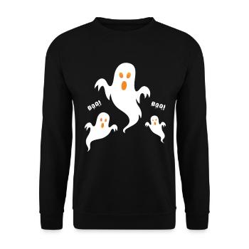 Buh! Neon-Geister-Trio Halloween - Unisex Pullover - Schwarz - Vorne - Alina (178cm) & Michal (187cm)