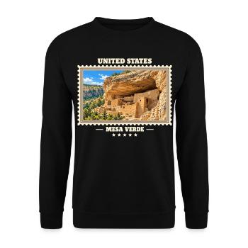 Vereinigte Staaten Mesa Verde Vintage Reisemarke - Unisex Pullover - Schwarz - Vorne - Alina (178cm) & Michal (187cm)