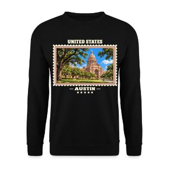 Vereinigte Staaten Austin Vintage Reisemarke - Unisex Pullover - Schwarz - Vorne - Alina (178cm) & Michal (187cm)