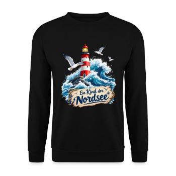 Nordsee , ein Kind der Nordsee - Unisex Pullover - Schwarz - Vorne - Alina (178cm) & Michal (187cm)