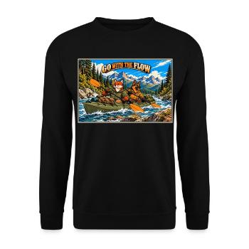 Abenteuer-Kajakfahren – Fuchs und Deutsche Schäferhund - Unisex Pullover - Schwarz - Vorne - Alina (178cm) & Michal (187cm)