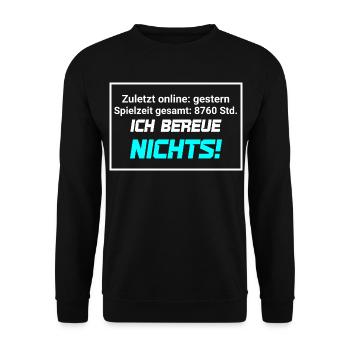 Gaming Statistik Gesamt Spielzeit Nerd Spruch  - Unisex Pullover - Schwarz - Vorne - Alina (178cm) & Michal (187cm)