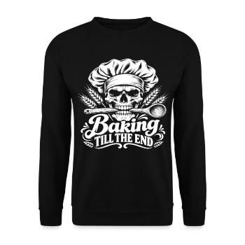 Baking Till The End Skull Bäcker - Unisex Pullover - Schwarz - Vorne - Alina (178cm) & Michal (187cm)