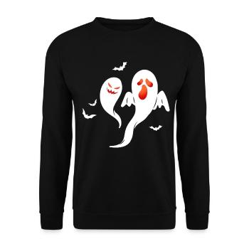 Zwei gruselige Geister fliegen - Unisex Pullover - Schwarz - Vorne - Alina (178cm) & Michal (187cm)