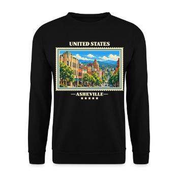 Vereinigte Staaten Asheville Vintage Reisemarke - Unisex Pullover - Schwarz - Vorne - Alina (178cm) & Michal (187cm)