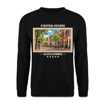 Vereinigte Staaten Alexandria Vintage Reisemarke - Unisex Pullover - Schwarz - Vorne - Alina (178cm) & Michal (187cm)