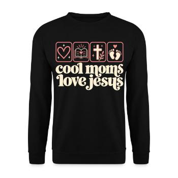 Cool Moms Love Jesus Christian Mom Faith Cross - Unisex Pullover - Schwarz - Vorne - Alina (178cm) & Michal (187cm)