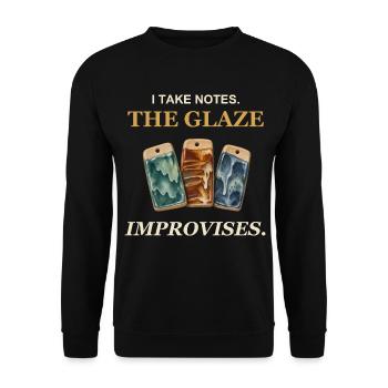 Ich mache Notizen. Die Glasur improvisiert. - Unisex Pullover - Schwarz - Vorne - Alina (178cm) & Michal (187cm)